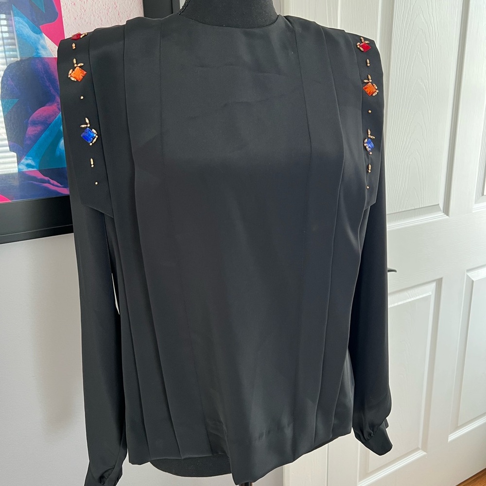 Notations Vintage Black Blouse with embellishments and pleats